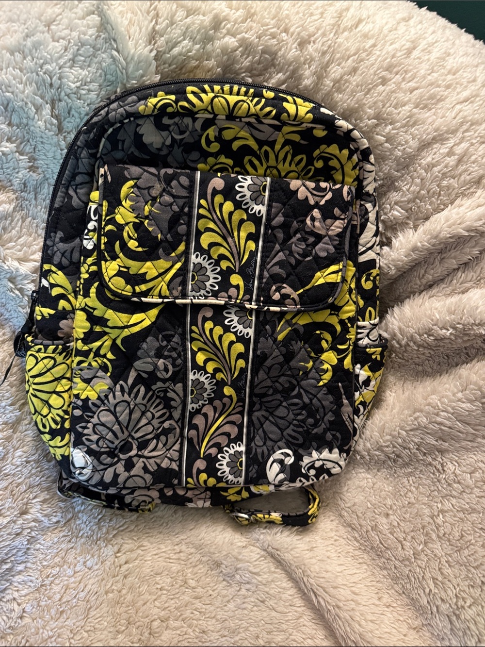 Vera Bradley Quilted Floral Backpack - Black, Yellow & Gray